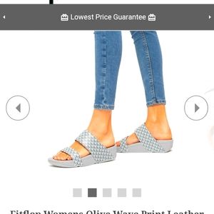 Fitflop Olive Wave Print Leather Slides Grey Women's Size 9 Microwobbleboard